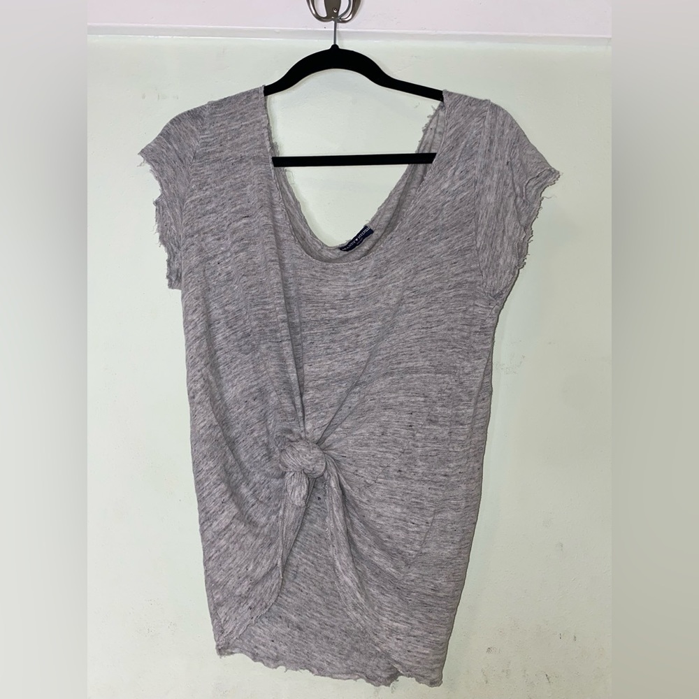 O/S Brandy Melville Heather Grey Tie-Front Oversized Beachy T-Shirt